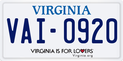 VA license plate VAI0920