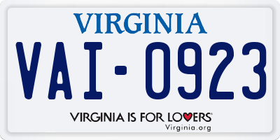 VA license plate VAI0923