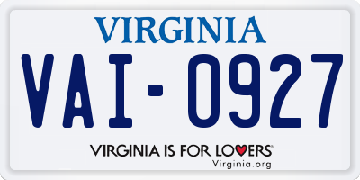 VA license plate VAI0927