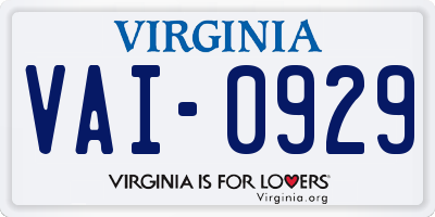 VA license plate VAI0929