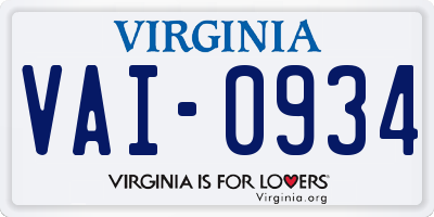 VA license plate VAI0934