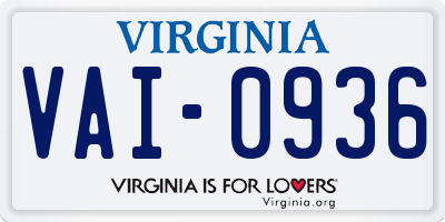 VA license plate VAI0936