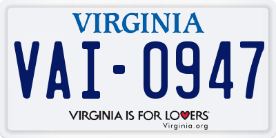 VA license plate VAI0947