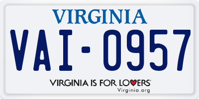 VA license plate VAI0957