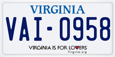 VA license plate VAI0958