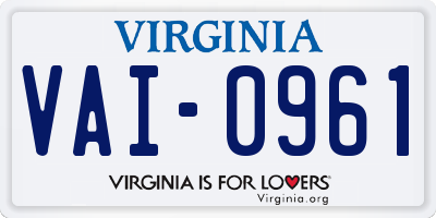 VA license plate VAI0961