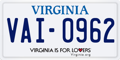VA license plate VAI0962