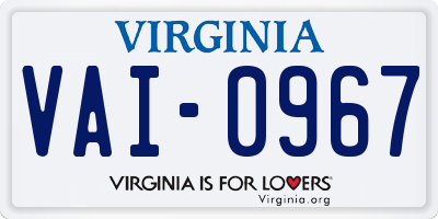 VA license plate VAI0967