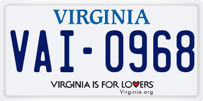 VA license plate VAI0968