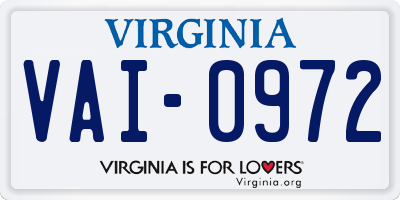 VA license plate VAI0972