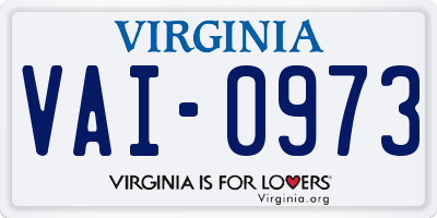 VA license plate VAI0973