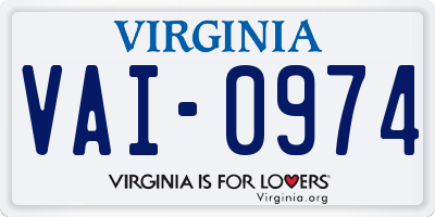 VA license plate VAI0974