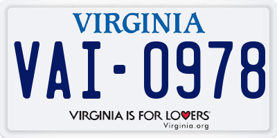 VA license plate VAI0978