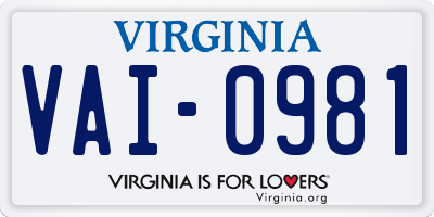 VA license plate VAI0981