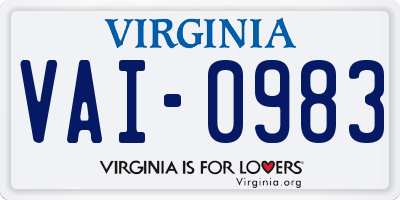 VA license plate VAI0983