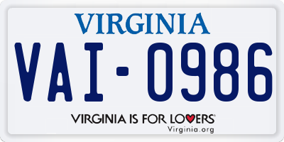 VA license plate VAI0986