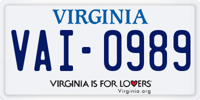 VA license plate VAI0989
