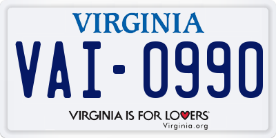VA license plate VAI0990