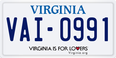 VA license plate VAI0991