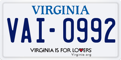 VA license plate VAI0992