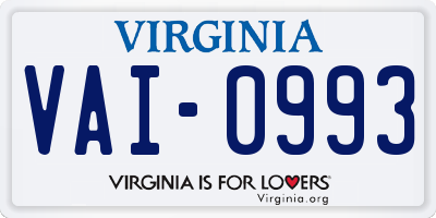 VA license plate VAI0993