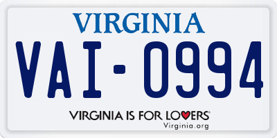 VA license plate VAI0994