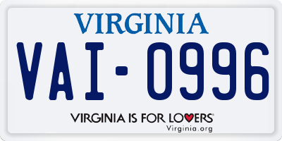 VA license plate VAI0996