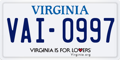 VA license plate VAI0997