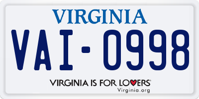 VA license plate VAI0998