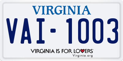 VA license plate VAI1003