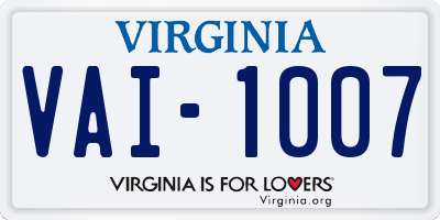 VA license plate VAI1007