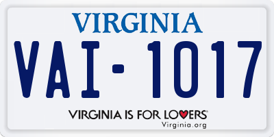 VA license plate VAI1017