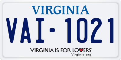 VA license plate VAI1021