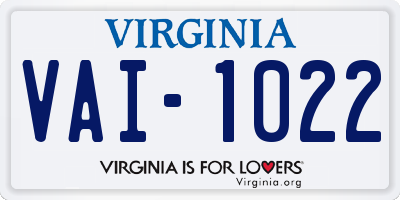 VA license plate VAI1022