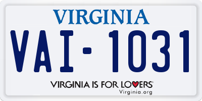 VA license plate VAI1031