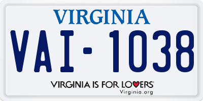 VA license plate VAI1038