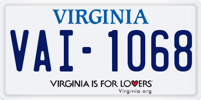 VA license plate VAI1068