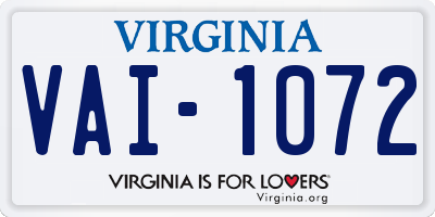 VA license plate VAI1072