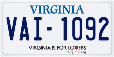 VA license plate VAI1092