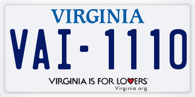 VA license plate VAI1110
