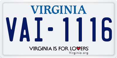 VA license plate VAI1116