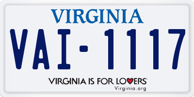 VA license plate VAI1117