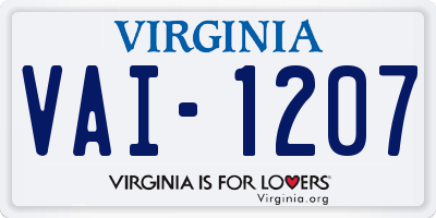 VA license plate VAI1207