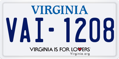 VA license plate VAI1208