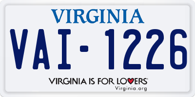 VA license plate VAI1226