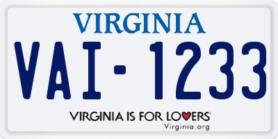 VA license plate VAI1233