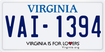 VA license plate VAI1394