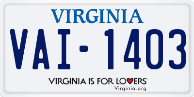 VA license plate VAI1403