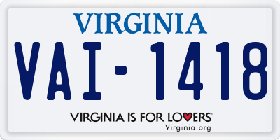 VA license plate VAI1418