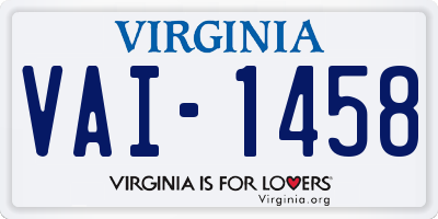 VA license plate VAI1458